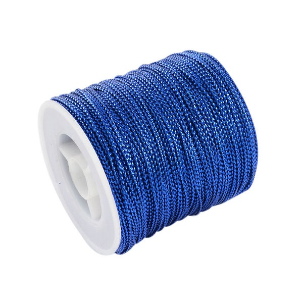 1mm Braided METALLIC Cord ROYAL BLUE Shamballa Macrame Knotting Beading Silk Chinese Knot String Thread 5 yards 10 yards 15 yards 20 yards