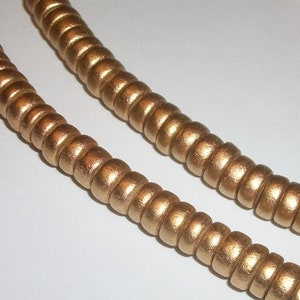 Rondelle Wood beads, 8x4mm  waxed dyed wooden beads for jewelry making -- Metallic gold 2 strands 16 inches each