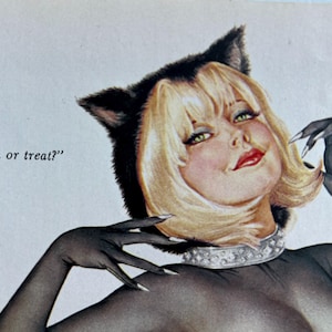 1967 Alberto Vargas Playboy Sexy Pinup Halloween cat woman Print A547
