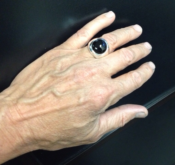 Mens Heavy 16mm Round Black Onyx Ring in Sterling Silver - Etsy
