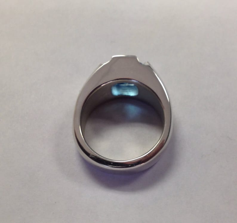 Mens Stunning Antique Cushion Cut Natural Swiss Blue Topaz Ring in Solid Sterling Silver image 5