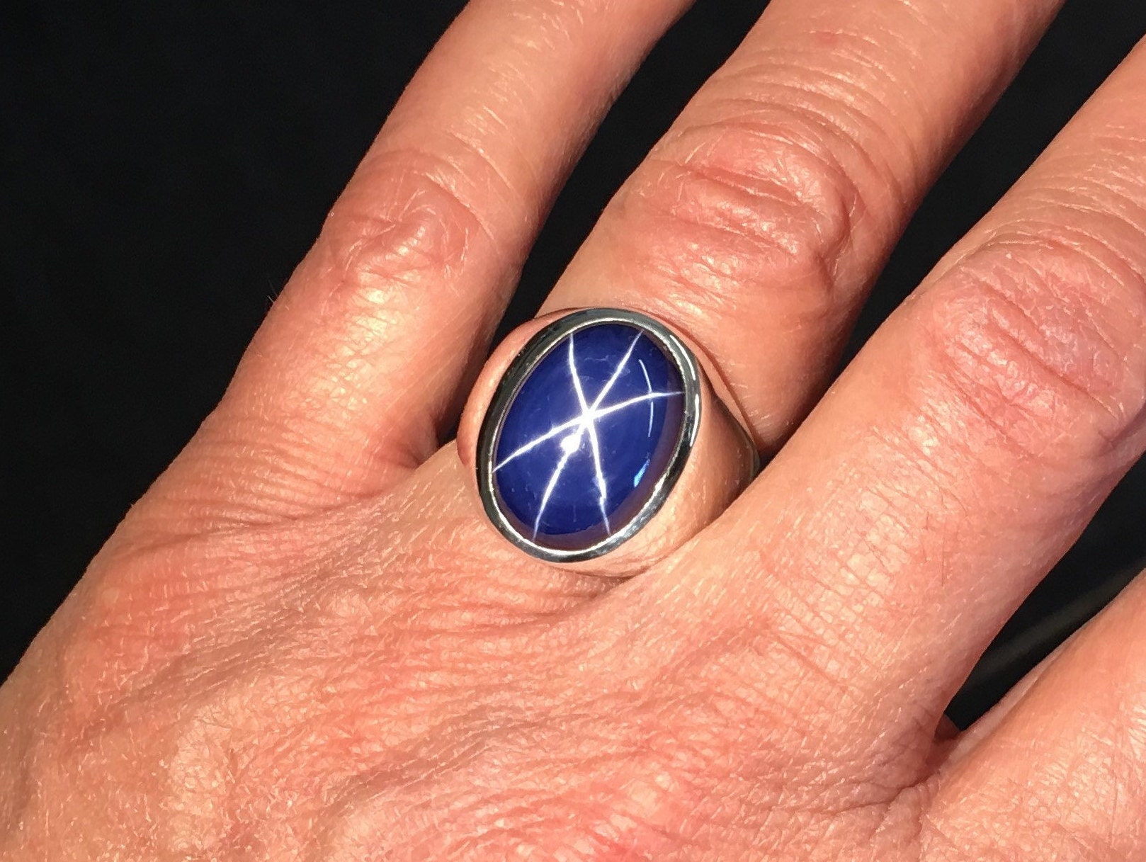 Mens silver sapphire sale ring