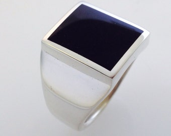 Men's Black Onyx Heavy Sterling Silver Ring