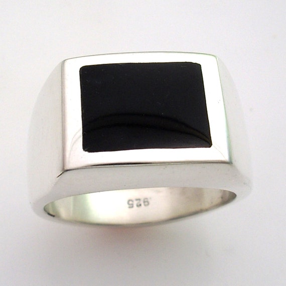 Mens Custom Heavy Sterling Silver Square Black Onyx Ring - Etsy