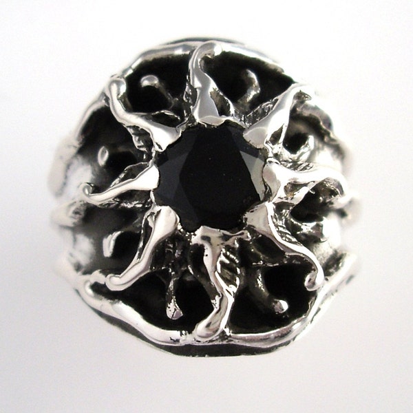 Vintage Design - Mens Sunburst Ring in Sterling and Black Onyx