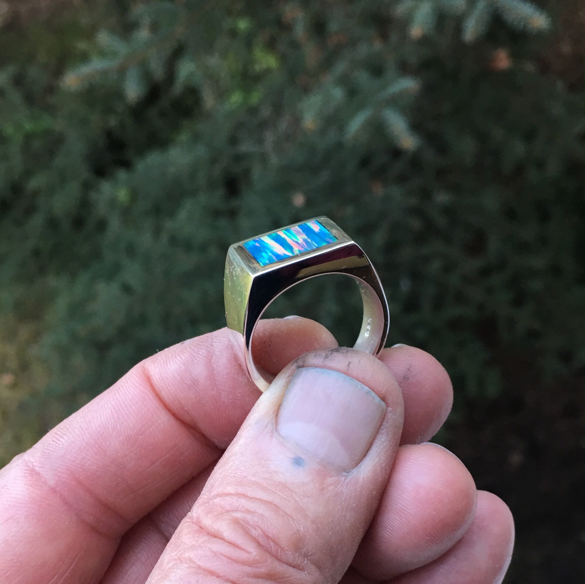 Mens Square Kyocera Opal Heavy Sterling Silver Ring - Etsy