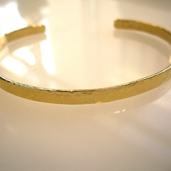 Hammered Finish Cuff Bracelet Hand Forged in Solid 14K Gold