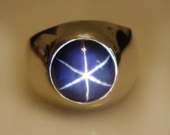 Natural Blue Star Sapphire Ring 925sterling Silver Statement - Etsy