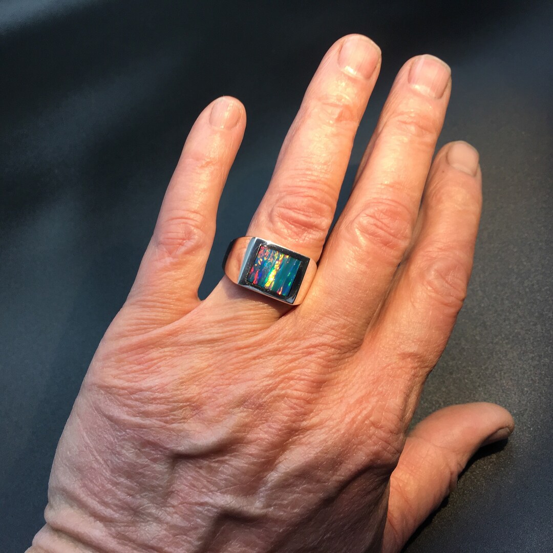 Mens Square Kyocera Opal Heavy Sterling Silver Ring - Etsy