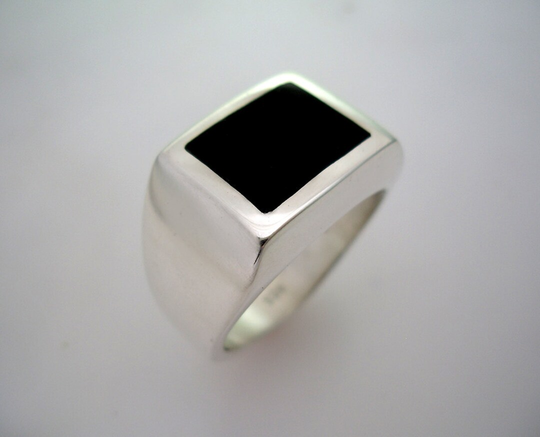 【VASEUL】Byzantine Square Onyx Ring Men's Ring Silver 925 Black Onyx Byzantine Deco Geometric