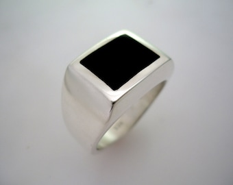 Mens Heavy Sterling Silver Square Black Onyx Ring