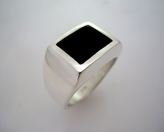 Mens Custom Heavy Sterling Silver Square Black Onyx Ring - Etsy