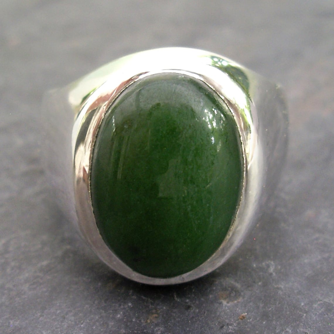 Mens Heavy Oval Nephrite Jade Ring in Sterling Silver Etsy