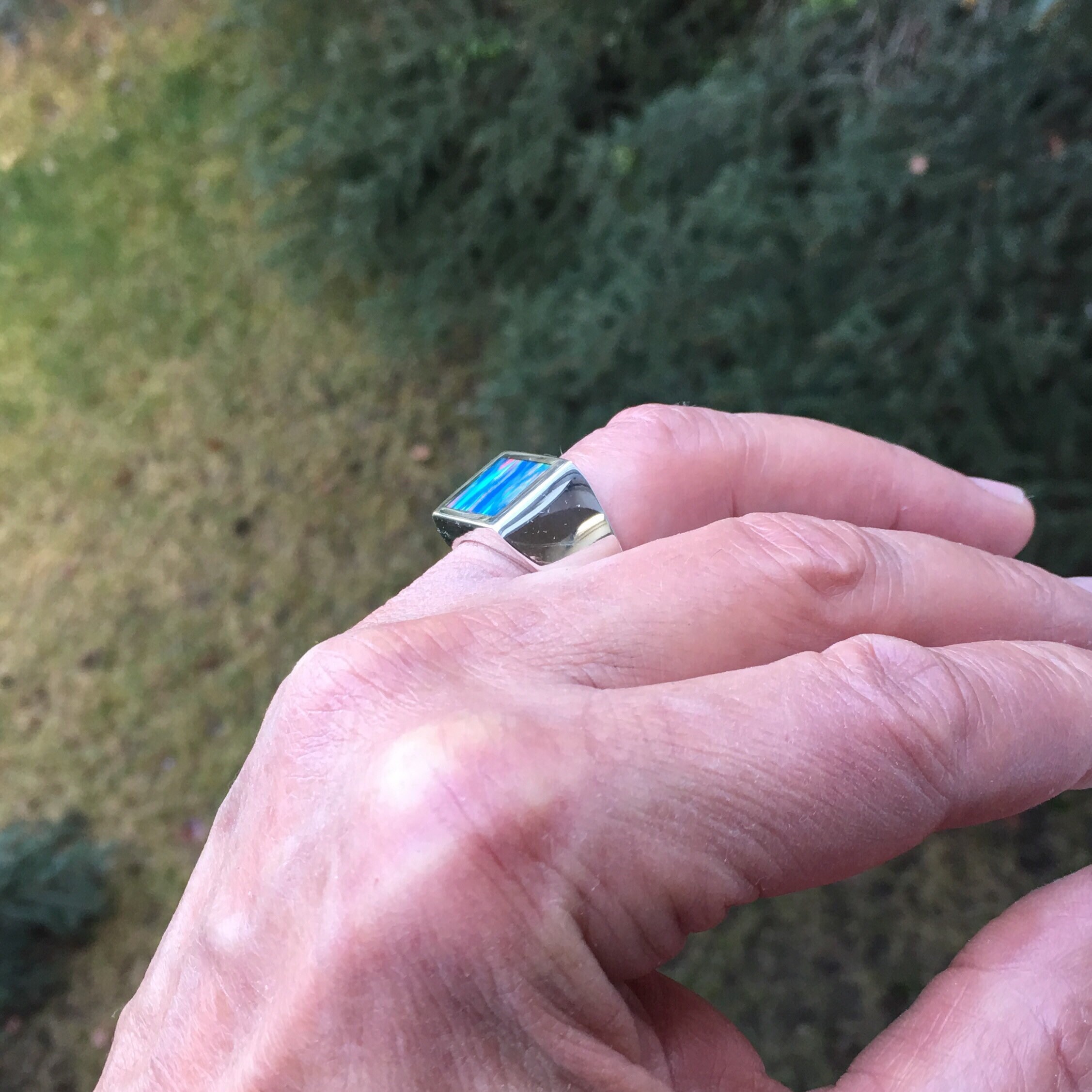 Mens Square Kyocera Opal Heavy Sterling Silver Ring - Etsy
