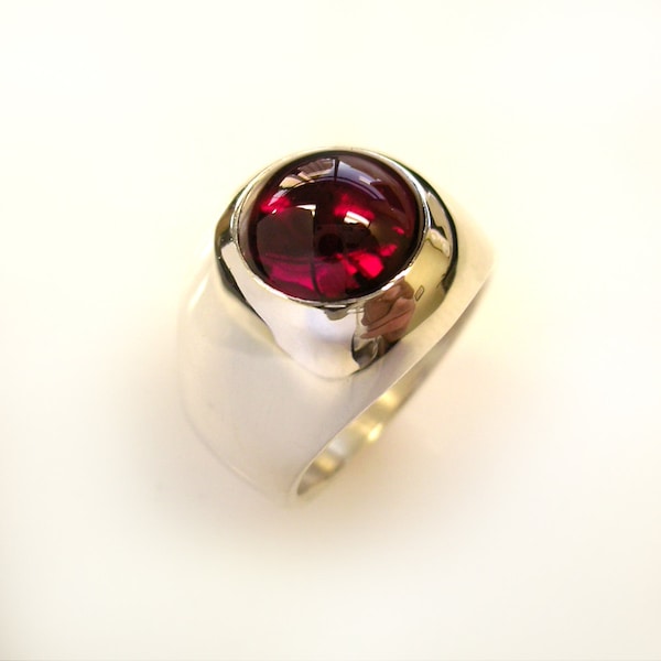 Mens Heavy Solid  Sterling Silver Round Ruby Ring