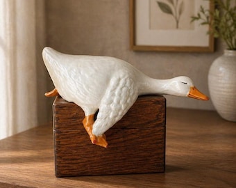Vintage Ceramic Goose Adorned Recipe Box, 8" x 6.5"