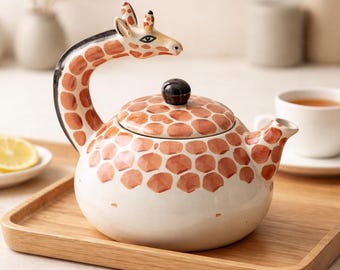 Tetera de cerámica vintage de Pier 1 con forma de jirafa, de la década de 1990, 16,5 cm de altura.