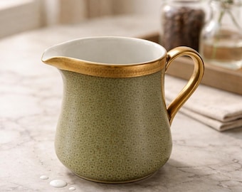 Mikasa Kingsley Green & Gold Fine China Creamer, 4" Tall