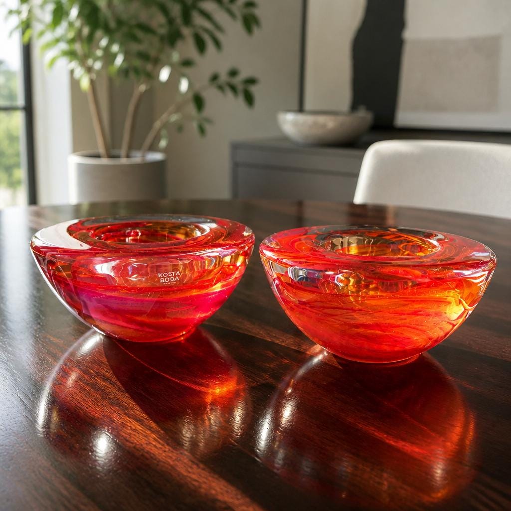 N0508-38☆美品 KOSTA BODA ガラス製ボウル 小 赤い縁取り N0508-38