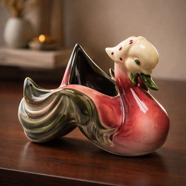 Vintage 1950's Hull Pottery Swan/Duck Planter w/ Polka Dot Head Scarf