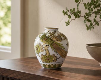 Gold Imari Mid Century Pheasants and Florals Hand Painted