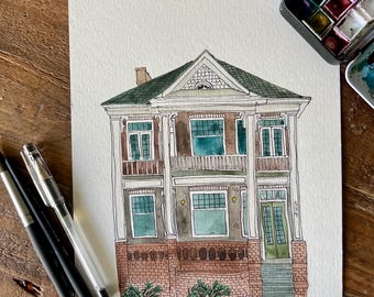 Custom Watercolor House Portrait, Hand-Painted Home Art, New Home Gift