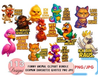Lustiges Tier Clipart Bundle | Sarkastische Zitate (Instant Download)