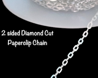 Paperclip Chain, Diamond Cut Paperclip chain, Sterling Silver Paperclip chain, Delicate Paperclip Chain, Bulk Chain, Unfinished Chain,1 FOOT