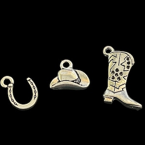 Antique Silver Plated Western Charms: Cowboy Hat, Boot, Horseshoe