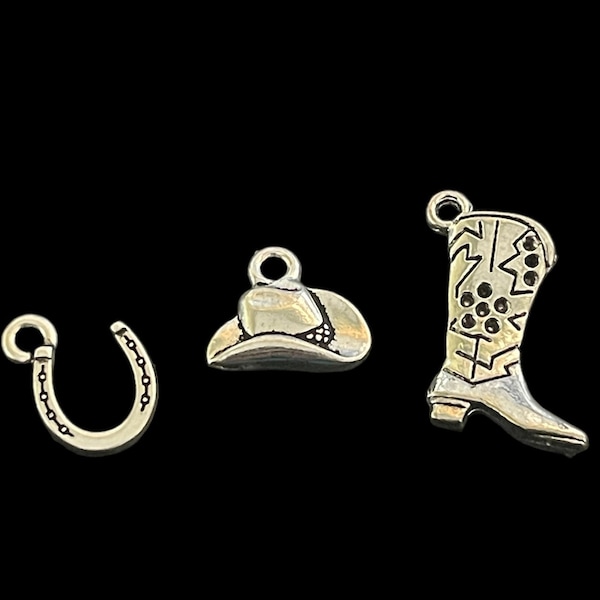 Antique Stivali Cappelli Da Cowboy Argento Collana Set Da 5 Pezzi