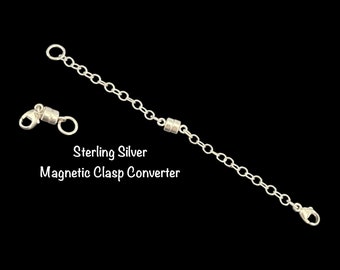 Magnetic Clasp Converter, STERLING SILVER, With or Without Extender Chain, Convert jewelry to Magnetic Clasp Closure, No Tools Necessary