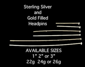 Sterling Silver or Gold Filled Headpins: Jewelry Making Supplies, 5 Pieces