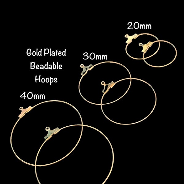 Beadable Hoops, Beading Hoop, Gold PLATED, Beading Earring Component, Beading Pendant, 1 PAIR
