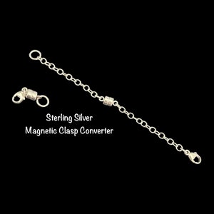 Magnetic Clasp Converter, STERLING SILVER, With or Without Extender Chain, Convert jewelry to Magnetic Clasp Closure, No Tools Necessary