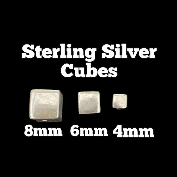 Sterling Silver Cube, 8mm Sterling Cube, 6mm Sterling Cube, 4mm Sterling Cube, Sterling Silver Cube Bead, Silver Square Bead, 1 Piece