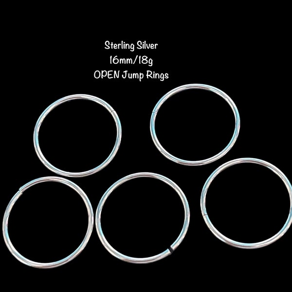 Sterling Silver 16mm OPEN Jump Rings, 18 gauge, Large open jump ring, 16mm jump ring, Large jump ring, 1 piece