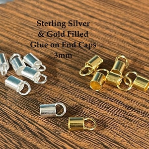 Sterling Silver/Gold Filled GLUE ON Cord End with Loop, 3mm Hole (Pair)