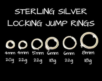 Locking Jump Ring,Sterling Silver Locking Jump Ring, 3mm, 4mm, 6mm, 8mm Locking Jump Ring, 18g, 20g, 22g, 24g - 10 pieces