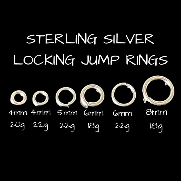 Locking Jump Ring,Sterling Silver Locking Jump Ring, 3mm, 4mm, 6mm, 8mm Locking Jump Ring, 18g, 20g, 22g, 24g - 10 pieces