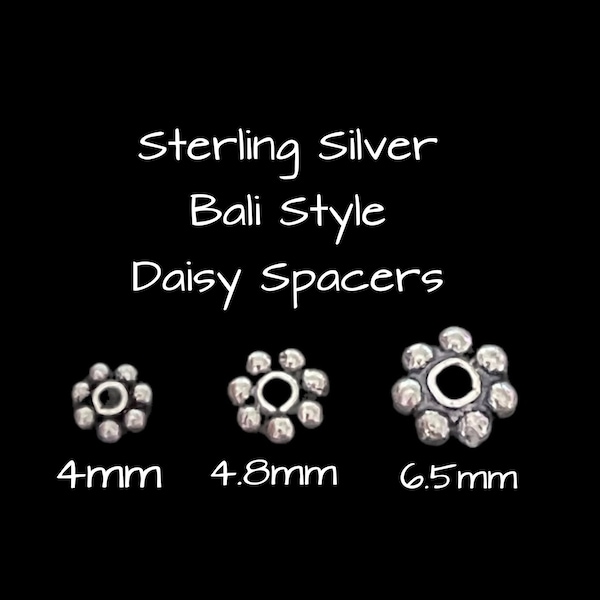 Sterling Silver Daisy Spacer, Bali Style Heishi Bead, Sterling Flower Spacer, Bali Daisy Spacer, 4mm, 4.8mm, 6.5mm, 5 Pieces