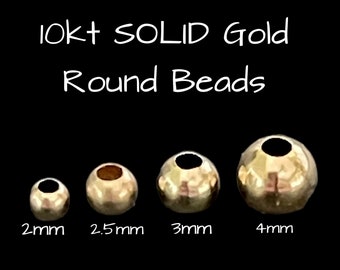 10k Yellow Gold Round Bead, 2mm, 2.5mm, 3mm, 4mm, Gold Beads,10k Gold Seamless Bead, 10k Gold, 5 pieces