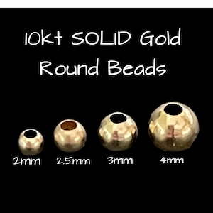 10k Yellow Gold Round Bead, 2mm, 2.5mm, 3mm, 4mm, Gold Beads,10k Gold Seamless Bead, 10k Gold, 5 pieces