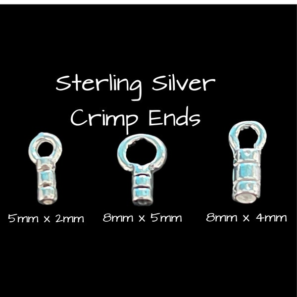 Crimp End w/loop, 1 PAIR, Chain End, Cord End, Sterling Silver, Crimp End, 5mm x 2mm, 8mm x 5mm, 8mm x 4mm, Beading Chain End