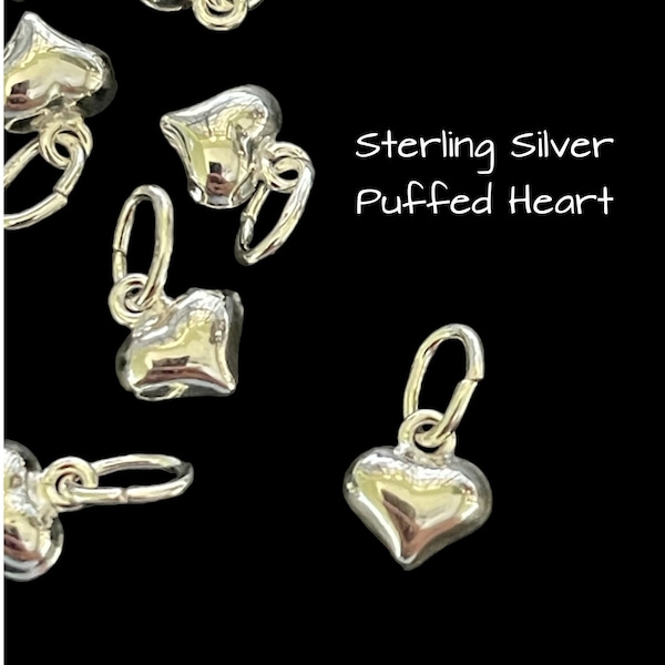 Silver Heart Charm, Sterling Silver Puff Heart Charm,  Heart Dangle Charm, 8mm x 7mm,  SMALL Silver Puff Heart Charm, 1 Charm