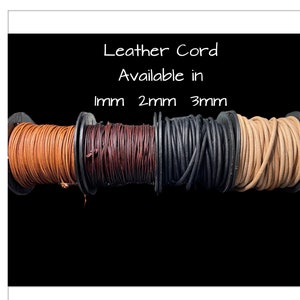 Leather Cord, 1mm, 2mm, 3mm Round Leather Cord, Antique Brown, Black, Light Brown, Natural, 5 Foot Length