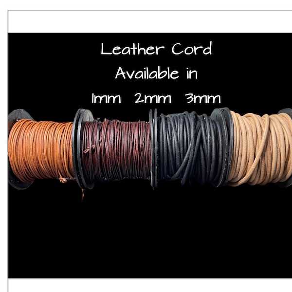 Leather Cord, 1mm, 2mm, 3mm Round Leather Cord, Antique Brown, Black, Light Brown, Natural, 5 Foot Length