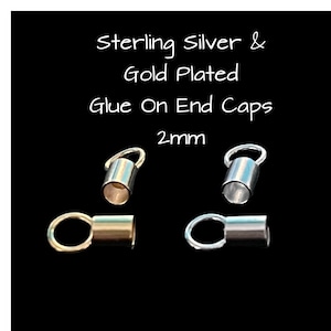 Sterling Silver Cord End with Loop: Gold Plated Glue-On End Caps, 2mm Hole (Pair)