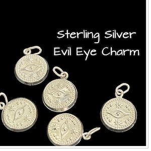 Sterling Silver Evil Eye Charm: Lightweight 11mm Pendant