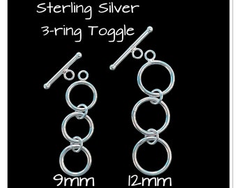 Sterling Silver Toggle Clasp with 3-Ring Extender (9mm or 12mm)