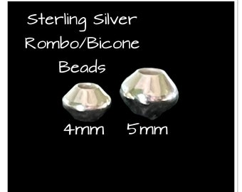 Sterling Silver Bicone, Sterling Silver Rombo, 4mm sterling silver bicone, 5mm sterling silver bicone, 5 pieces